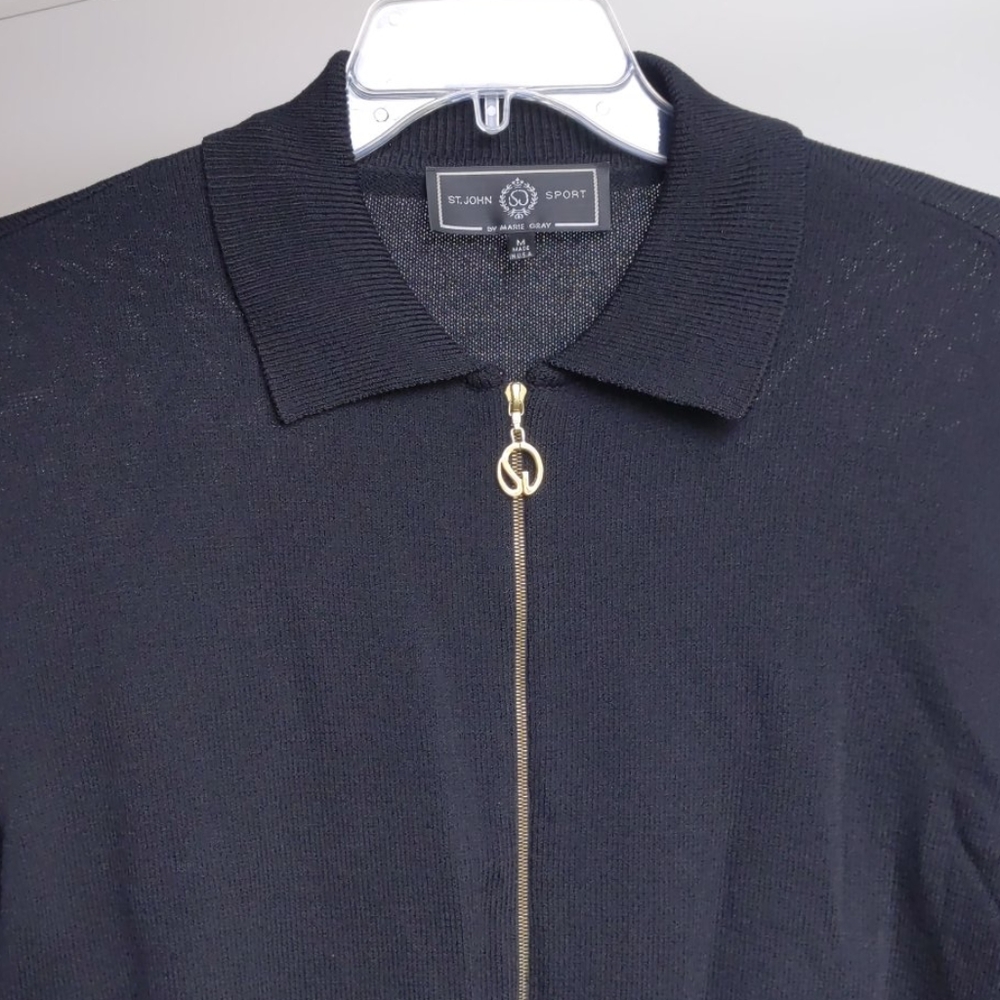 St.John Black Medium Zip Sweater